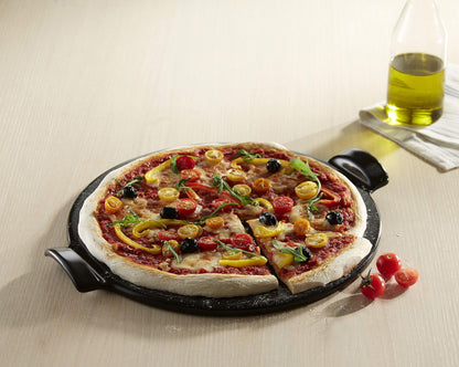 Emile Henry Made in France Flame Top Pizza Stone, Black. Perfect for Pizzas or Breads. In the Oven, On Top of the BBQ. Safe up to 750 degrees F. 100% Natural Clay, Glazed Surface. Easy to Clean. - CookCave