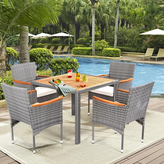 ARTBUSKE 5 Pieces Patio Dining Sets for 4 Outdoor Patio Furniture Sets with Acacia Wood Table Top Wicker Patio Table and Chairs Set for Patio,Yard,Deck,Balcony,Grey - CookCave