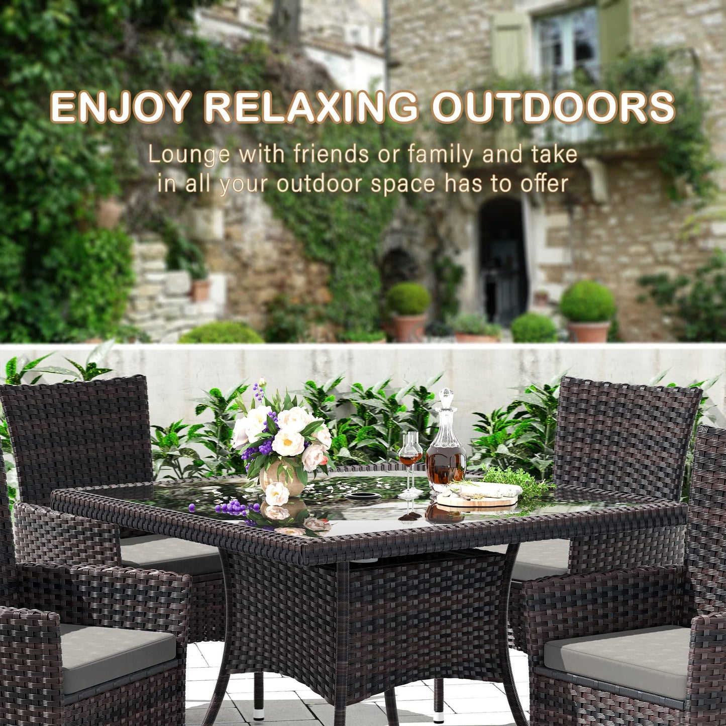 RTDTD 10 Pieces Patio Dining Set Outdoor Rattan Furniture Dinning Set with 2 Square Glass Tabletops 8 Chairs with Cushions for Patio, Backyard Outdoor Kitchen Lawn & Garden (Grey) - CookCave