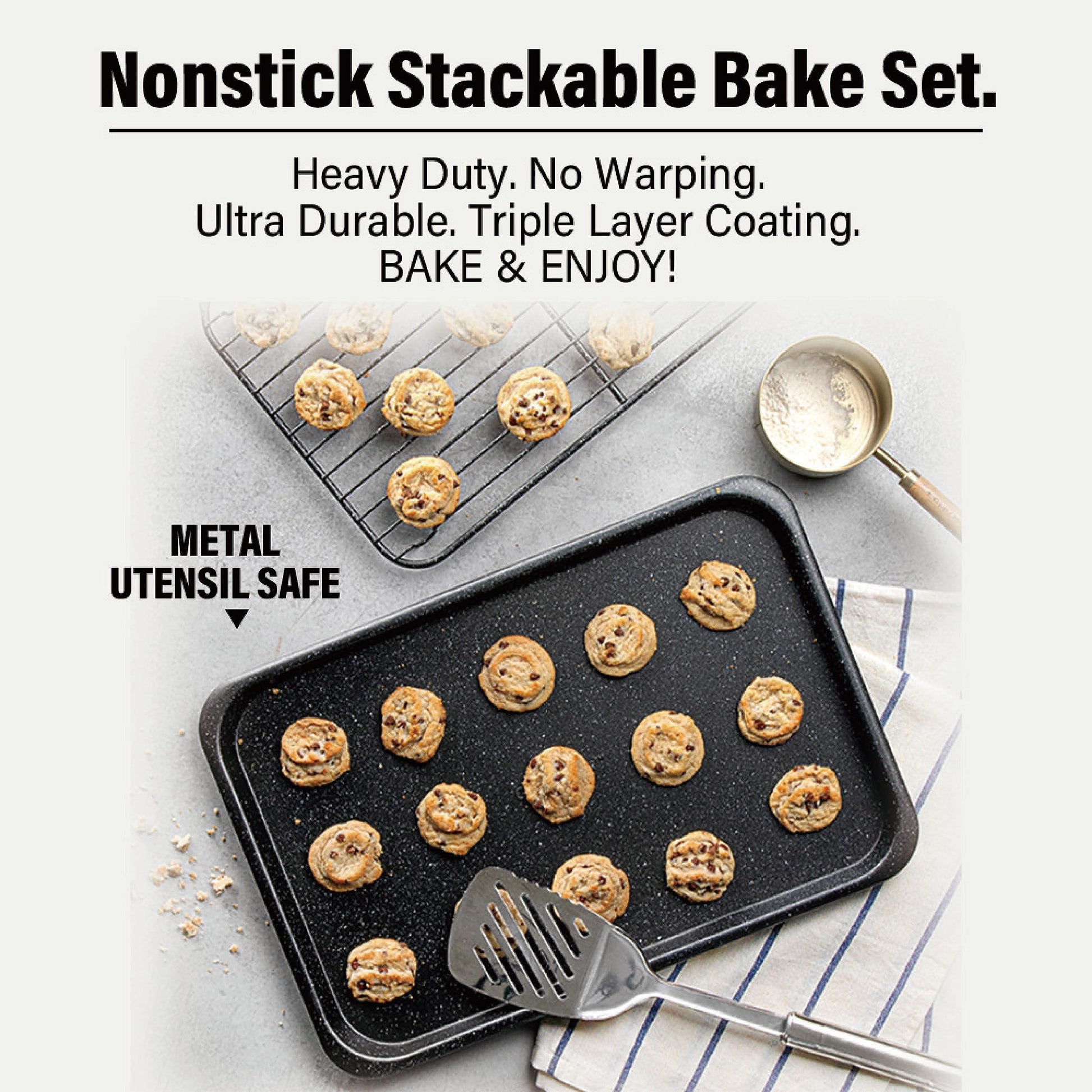 Granitestone Black 6 Pc Stackable Nonstick Bakeware Set With Oven Pans, Baking Sheet, Wire Rack - Complete Kitchen Baking Set, Oven/Dishwasher Safe, 100% Non Toxic - CookCave