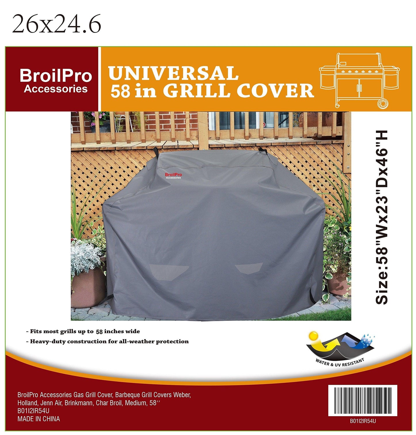 BroilPro Accessories Gas Grill Cover, Barbeque Grill Covers Weber, Holland, Jenn Air, Brinkman, Char Broil, Medium 58 x 23x 46 inches - CookCave