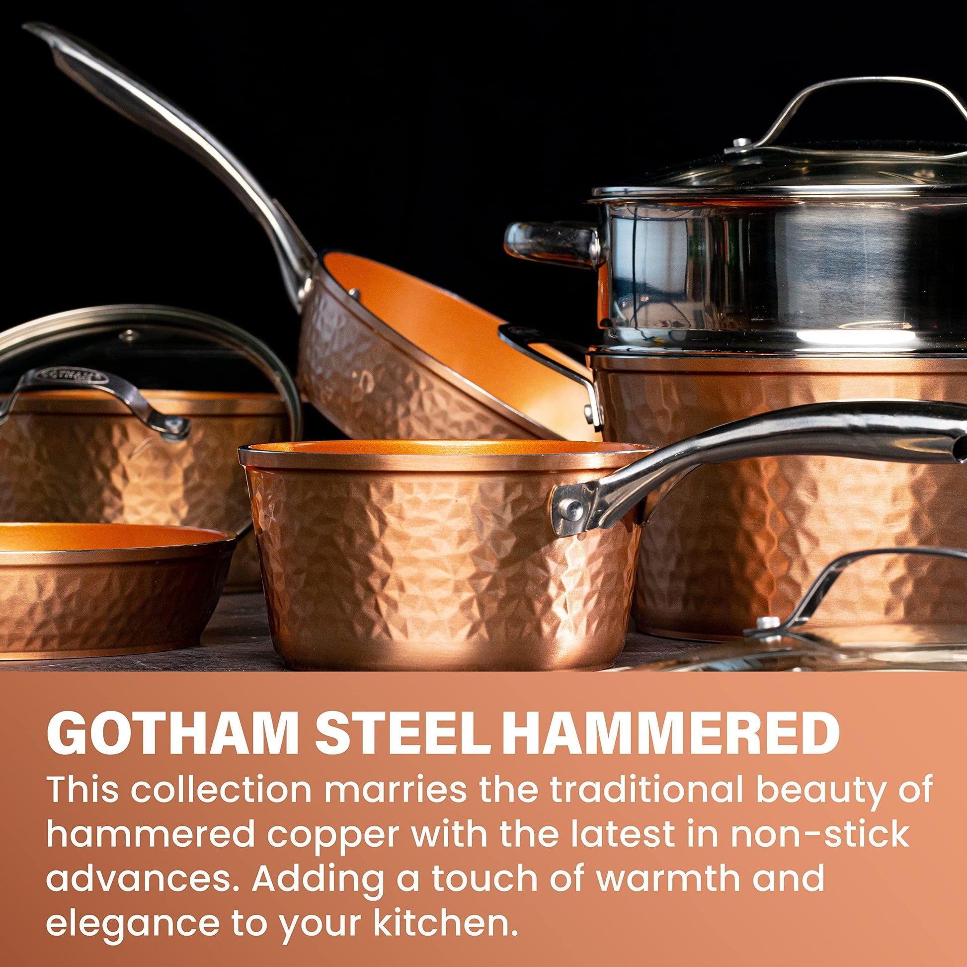 Gotham Steel Hammered Copper Collection – 20 Piece Premium Pots and Pans Set Nonstick Ceramic Cookware + Bakeware Set for Kitchen, Induction/Dishwasher/Oven Safe, Healthy and Non Toxic - CookCave