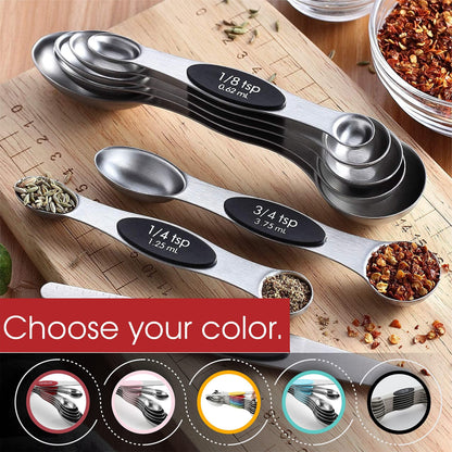 Spring Chef Magnetic Measuring Spoons Set with Strong N45 Magnets, Heavy Duty Stainless Steel Metal, Fits in Most Kitchen Spice Jars for Baking & Cooking, BPA Free, Black, Set of 8 with Leveler - CookCave