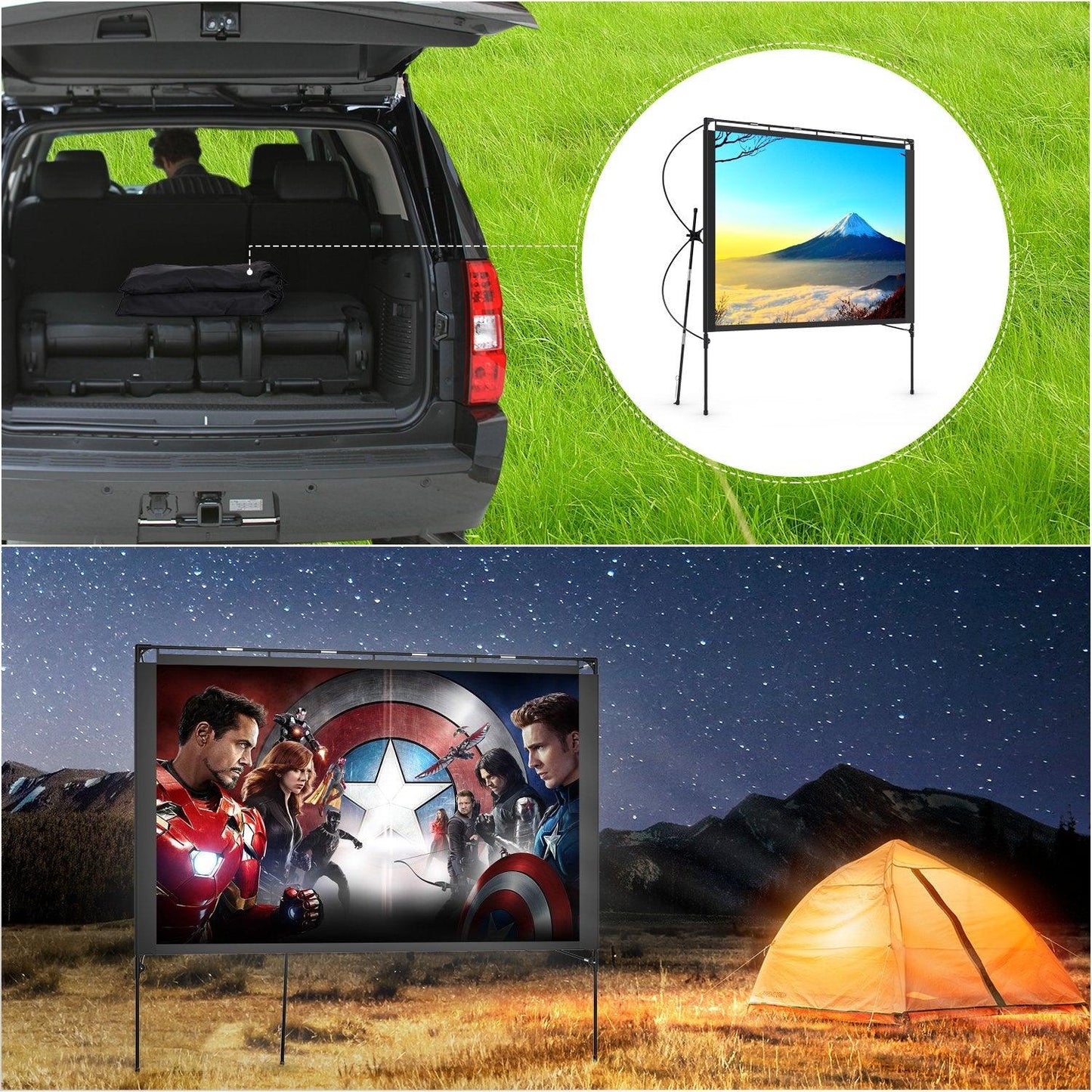 Outdoor Projector Screen - Vamvo 80 Inch Projector Screen with Stand 4K HD Portable Front Movie Screen, Foldable Projection Screen with Transportable Full Set Bag for Camping and Recreational Events - CookCave