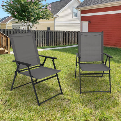 Anmutig 2 Pieces Patio Folding Chairs, Outdoor Portable Dining Chairs for Outdoor & Indoor, Sling Back Chairs with Armrests for Lawn, Pool, Courtyard, Balcony & Garden Set of 2 Grey - CookCave