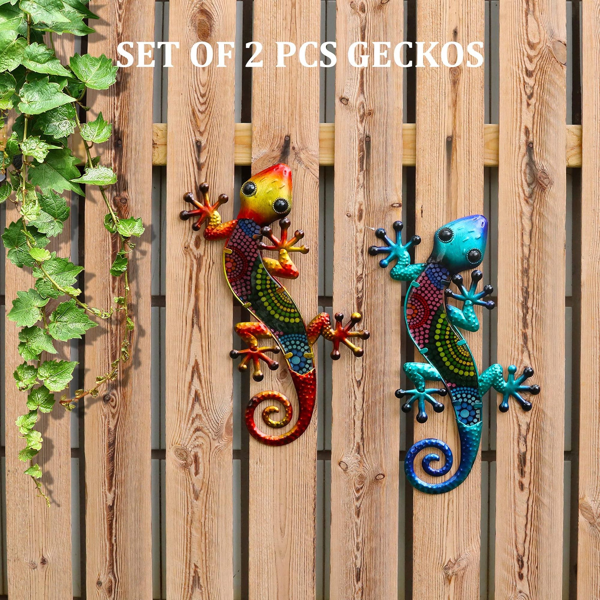 HONGLAND Metal Gecko Wall Art 2 Pack 15 Inch Lizard Outdoor Decor Hanging Glass Sculpture Decoration for Garden Fence Home - CookCave