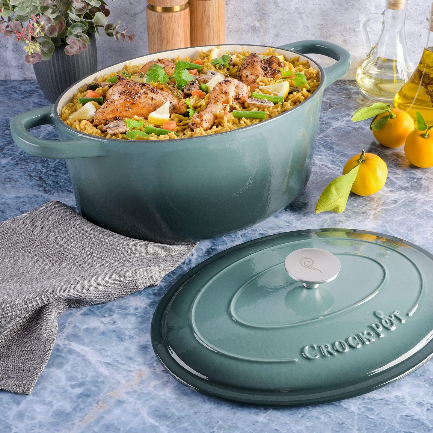 Crock-Pot Artisan Oval Enameled Cast Iron Dutch Oven, 7-Quart, Slate Gray - CookCave