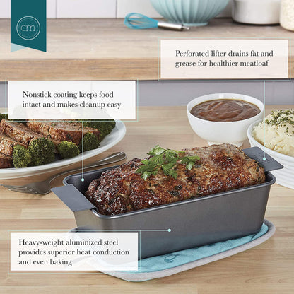 Chicago Metallic Non-Stick 2-Piece Healthy Meatloaf Set, Grey - CookCave