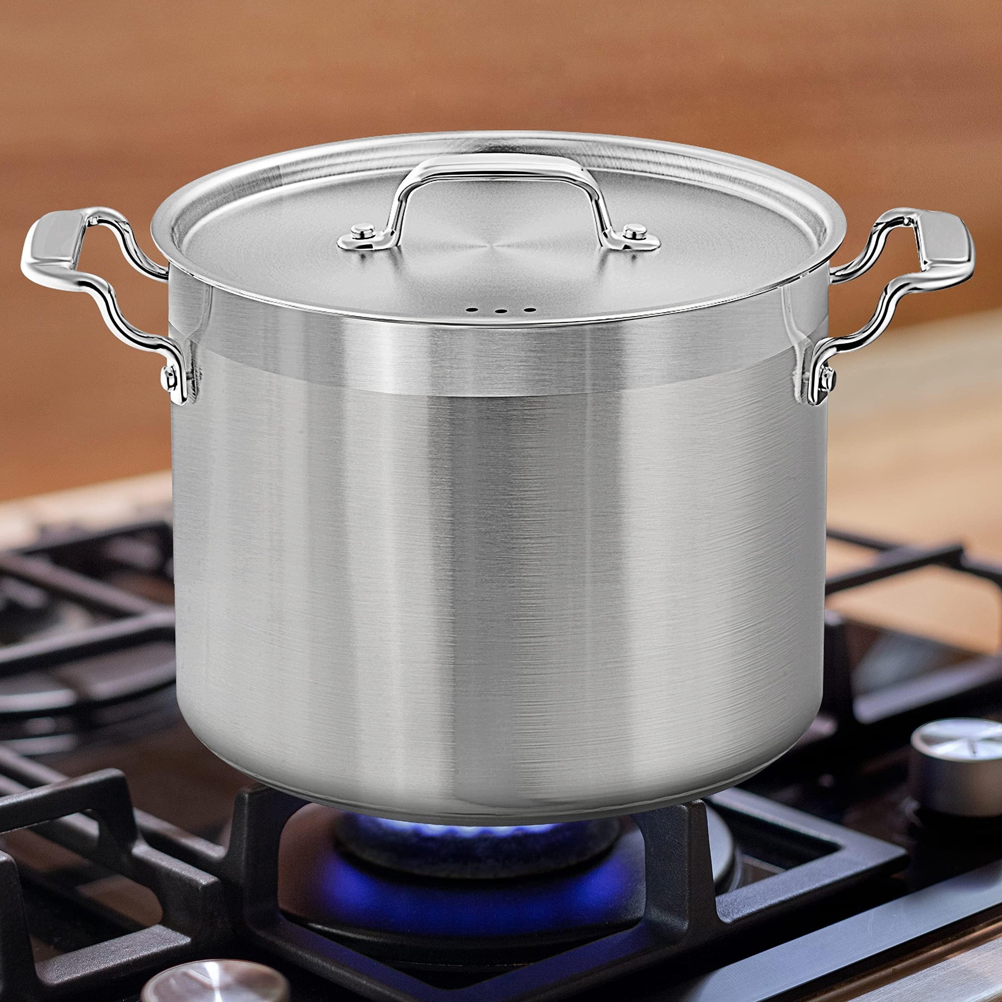 NutriChef Stainless Steel Cookware Stockpot - 14 Quart, Heavy Duty Induction Pot, Soup Pot with Stainless Steel, Lid, Induction, Ceramic, Glass and Halogen Cooktops Compatible - NCSPT14Q - CookCave