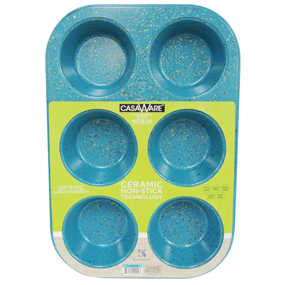 casaWare Toaster Oven 6 Cup Muffin Pan NonStick Ceramic Coated (Blue Granite) - CookCave