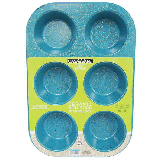 casaWare Toaster Oven 6 Cup Muffin Pan NonStick Ceramic Coated (Blue Granite) - CookCave