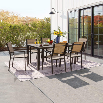 Flamaker Patio Dining Set 7 Piece Metal Frame Outdoor Furniture with 6 Textilene Chairs and Rectangular Table Family Kitchen Conversation Set for Backyard, Lawn, Terrace (Brown) - CookCave