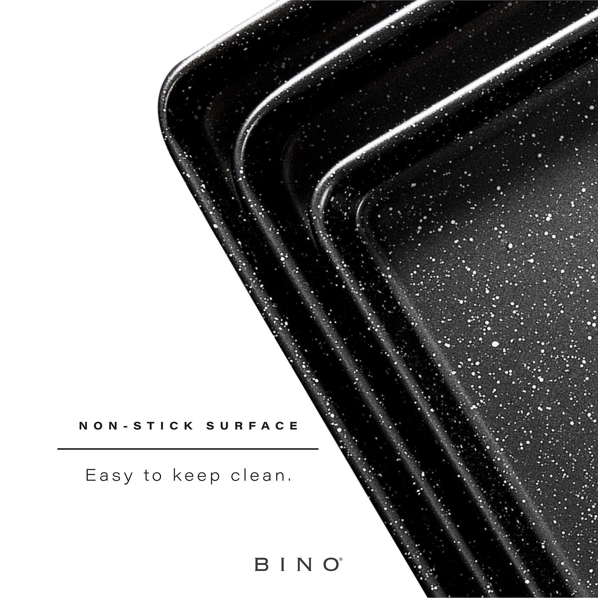 BINO Bakeware Nonstick Cookie Sheet Baking Tray Set 3-Piece - Speckled Black | NonStick Baking Pans Set | Carbon Steel Tray Bakeware Sets | Oven Safe Baking Set | Cookie Sheet Pans | Food-Safe Tray - CookCave