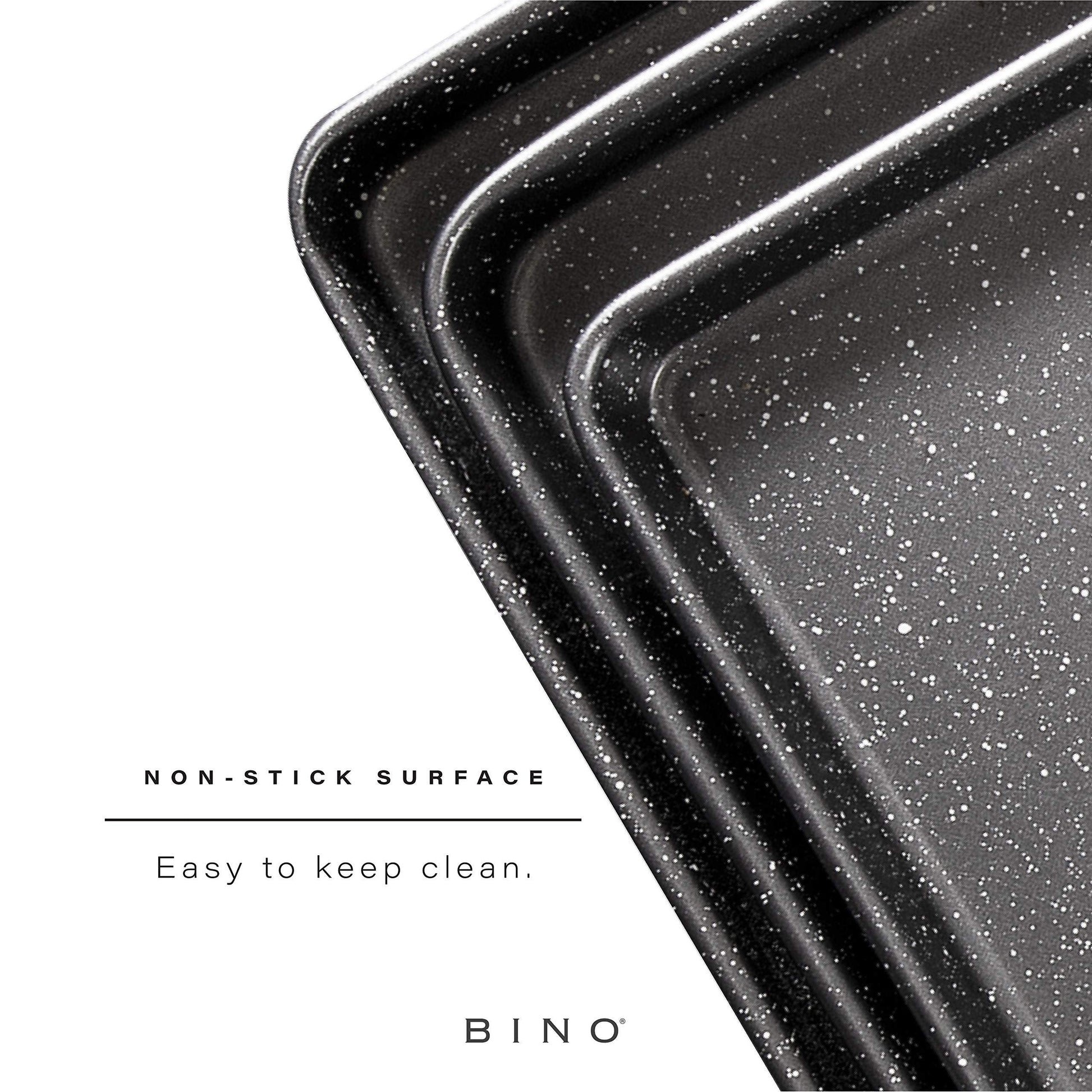 BINO Bakeware Nonstick Cookie Sheet Baking Tray Set 3-Piece - Speckled Gunmetal | NonStick Baking Pans Set | Carbon Steel Tray Bakeware Sets | Oven Safe Baking Set | Cookie Sheet Pans | Food-Safe Tray - CookCave