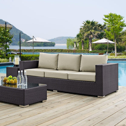 Modway Convene Wicker Rattan Outdoor Patio Sofa in Espresso Beige - CookCave