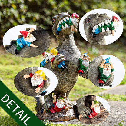 SOWSUN Garden Gnome Statues Outdoor Decor, 14” Dinosaur Art Outdoor for Fall Winter Garden Decor, Patio, Lawn, Yard Decoration, Housewarming Gift - CookCave