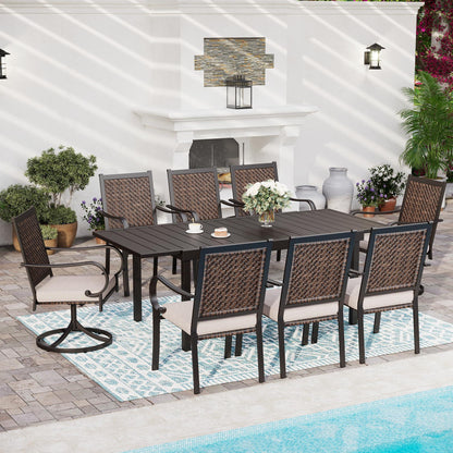 SUNSHINE VALLEY 9 Piece Wicker Patio Dining Sets, Outdoor Dining Sets for 8, 1 Expandable Metal Patio Table & 8 Patio Chairs with Cushion All Weather Outdoor Table and Chair Sets for Backyard Deck - CookCave