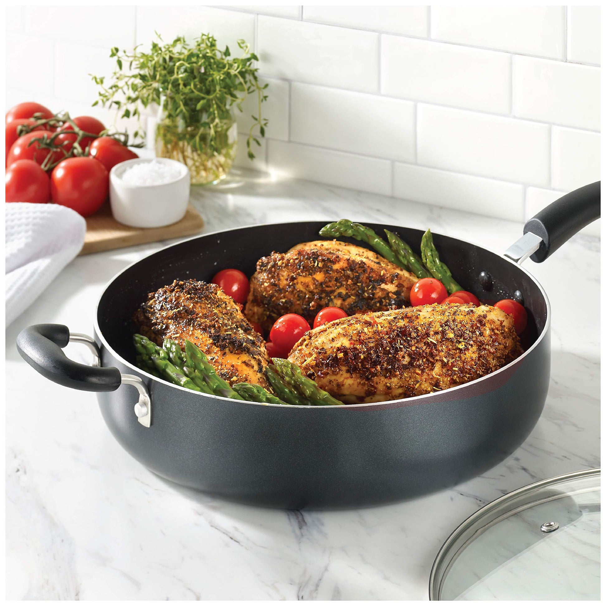 T-fal Specialty Nonstick Saute Pan with Glass Lid 5 Quart Oven Safe 350F Cookware, Pots and Pans, Dishwasher Safe Black - CookCave