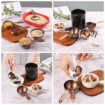 Smithcraft Measuring Cups and Spoons Set, 12 Pieces Measuring Cup Set, Stainless Steel Measuring Cups, Metal Copper Measuring Cups Spoons, Dry Kitchen Measure Cup Spoon & Leveler & Measure Equivalents - CookCave