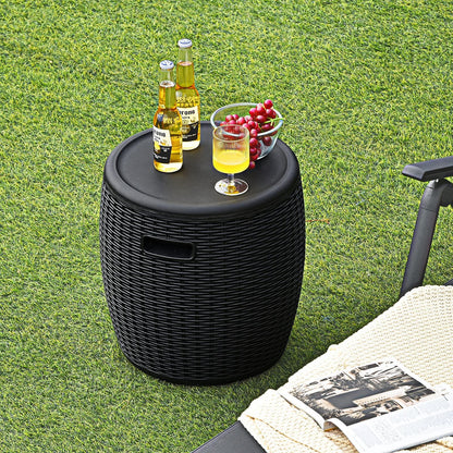 Giantex 9.5 Gallon Ice Cooler, Wicker Round Ice Chest, Outdoor Beer Wine Ice Bucket, Top Lid Side Handles Drainage Plug, Weather-resistant Patio Cool Bar Table for Cocktail Party Poolside Deck (Black) - CookCave