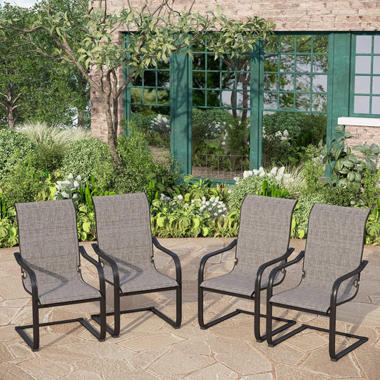 PHI VILLA Outdoor C-Spring Dining Chairs Set of 4, Patio Sling High Back Springy Chairs with Padded Textilene Fabric & Black Metal Frame, Durable and Strong for Patio, Porch, Deck, Yard - CookCave