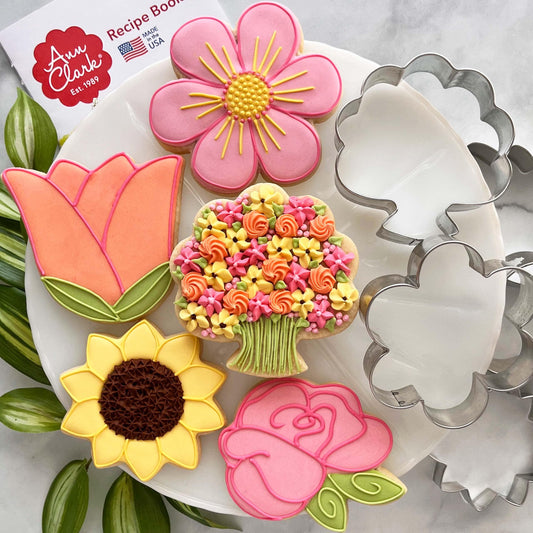 Summer Flowers Cookie Cutters 5-Pc. Set Made in the USA by Ann Clark, Flower, Rose, Sunflower, Tulip, Flower Bouquet - CookCave
