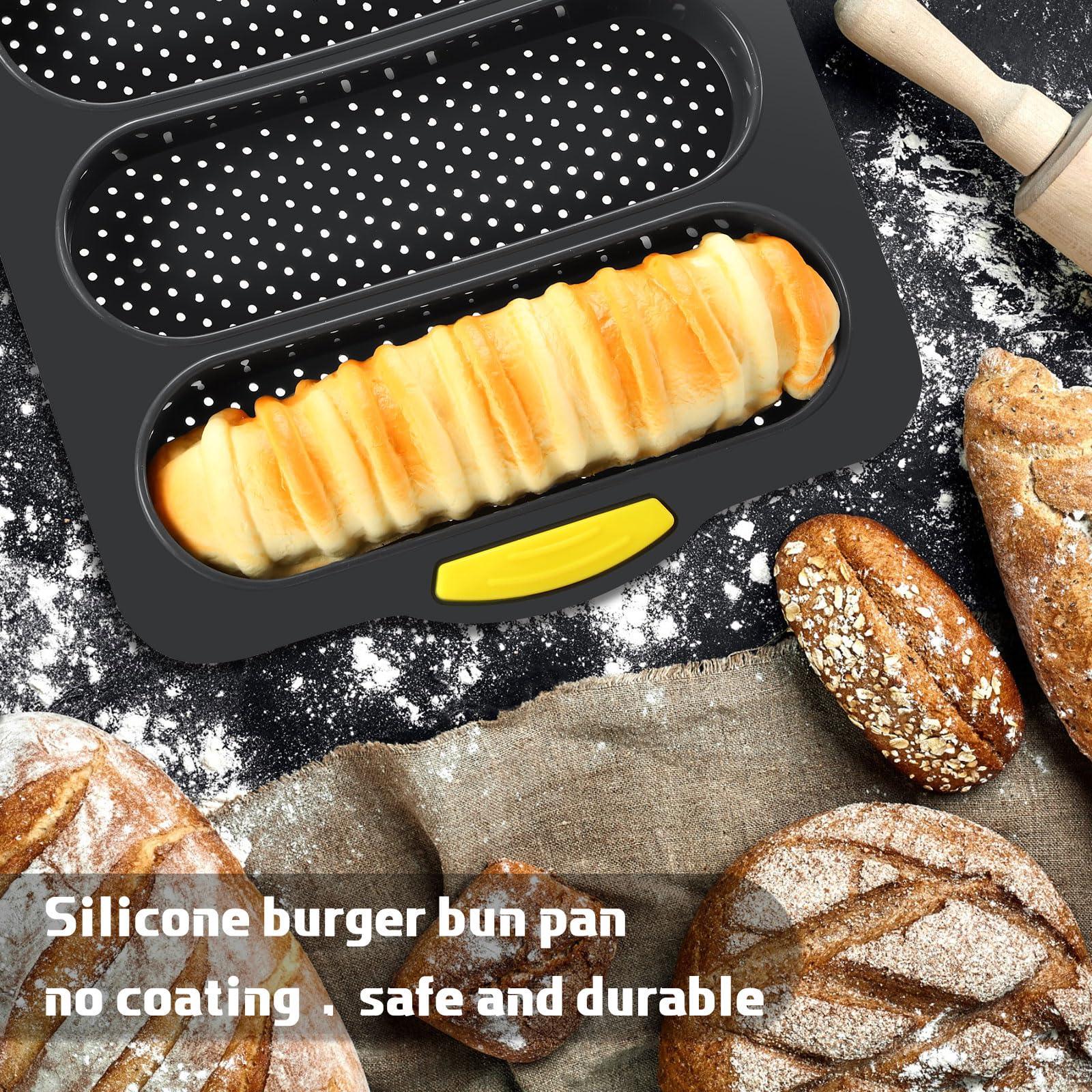 FillTouch Set of 5 Silicone Baguette Pan with Brush Spatula Gloves 9 and 4 Wave Perforated Bread Baking Tray Mold Nonstick French Baguette Pans for Oven Bake Mould Toaster Pan for Loaf Hot Dog, Black - CookCave