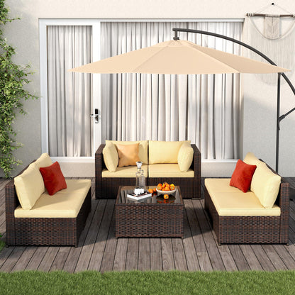 Qsun 7-Piece Patio Furniture Set, Outdoor Sectional PE Wicker Rattan Patio Set. Outdoor Furniture a Glass Coffee Table for Porch Poolside Balcony (Brown Rattan, Beige Cushion) - CookCave