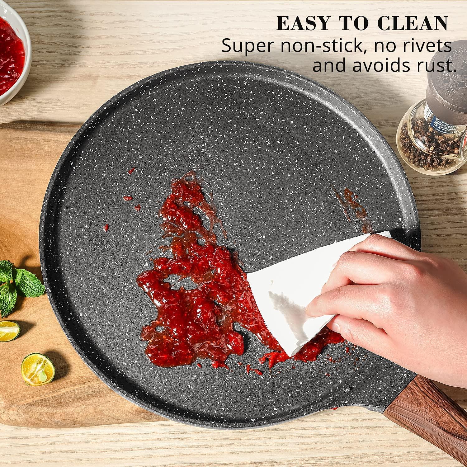 SENSARTE Nonstick Crepe Pan, Swiss Granite Coating Dosa Pan Pancake Flat Skillet Tawa Griddle 12-Inch with Stay-Cool Handle, Induction Compatible, PFOA Free - CookCave