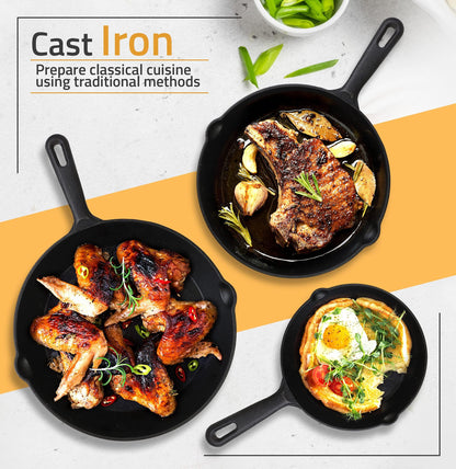 Utopia Kitchen Pre Seasoned Cast Iron Skillet 3 Piece, Cast Iron Grill Pan, Frying Pans, Saute Fry Pan, Cast Iron Set (Black) - CookCave