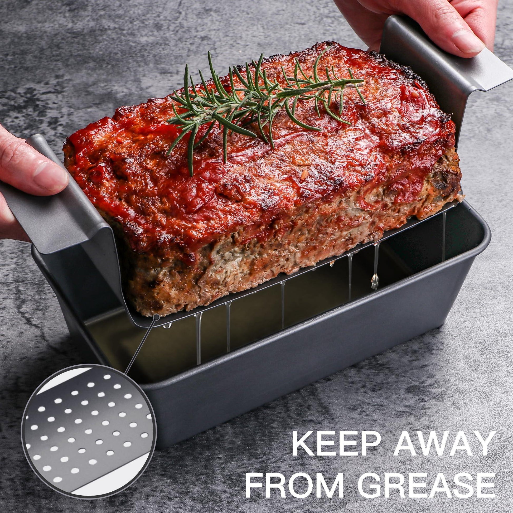 HONGBAKE Meatloaf Pan with Drain Tray, 9 x 5 Inches Loaf Pans with Insert, Nonstick Meat Loaf for Baking, Reduce the Fat and Kick Up the Flavor, Grey - CookCave