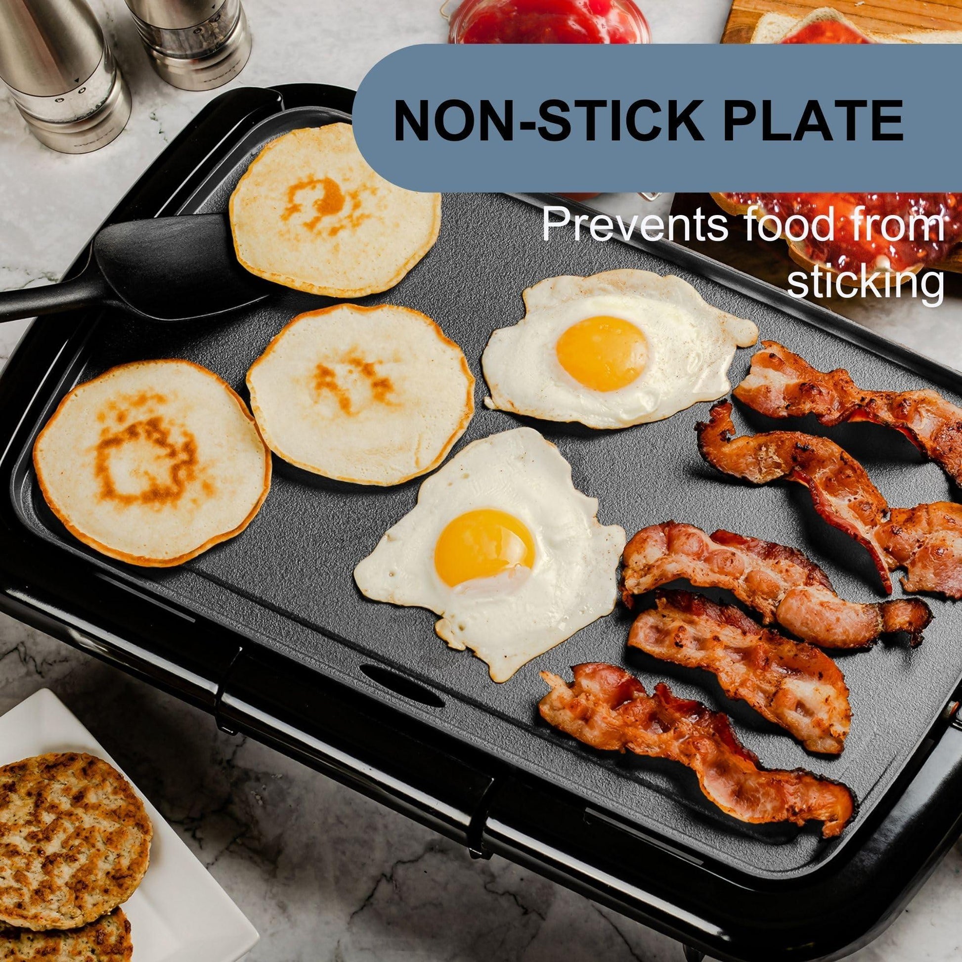OVENTE Electric Griddle with 16 x 10 Inch Flat Non-Stick Cooking Surface, Adjustable Thermostat, Essential Indoor Grill for Instant Breakfast Pancakes Burgers Eggs, Black GD1610B - CookCave