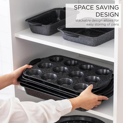 Country Kitchen 10-Piece Nonstick Stackable Bakeware Set - PFOA, PFOS, PTFE Free Baking Tray Set w/Non-Stick Coating, 450°F Oven Safe, Round Cake, Loaf, Muffin, Wide/Square Pans, Cookie Sheet - CookCave