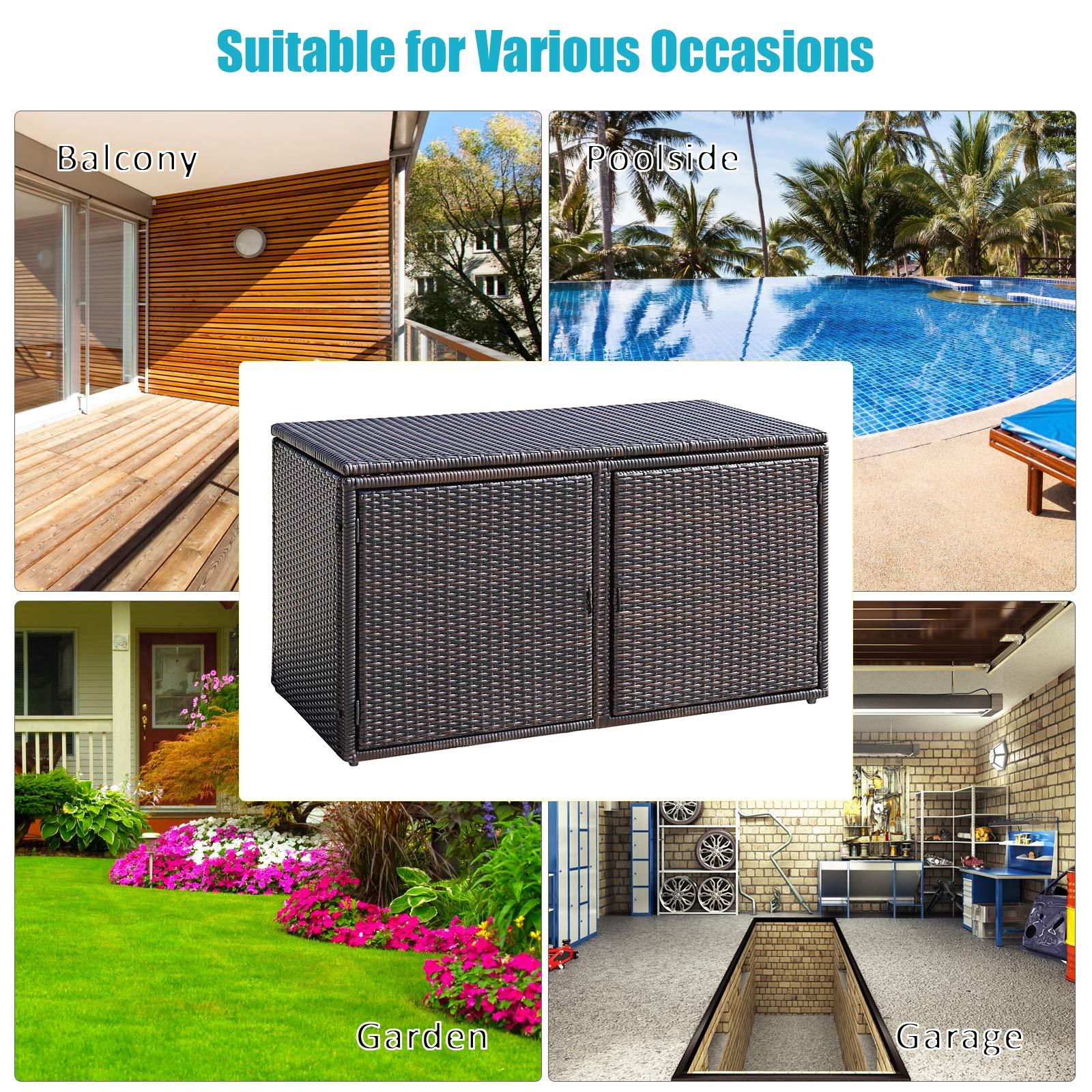 HAPPYGRILL Deck Box Outdoor Wicker Storage Box Cabinet 88 Gallon Storage Container Bin Box for Toys Furniture Tools in Garden Balcony Porch Yard - CookCave