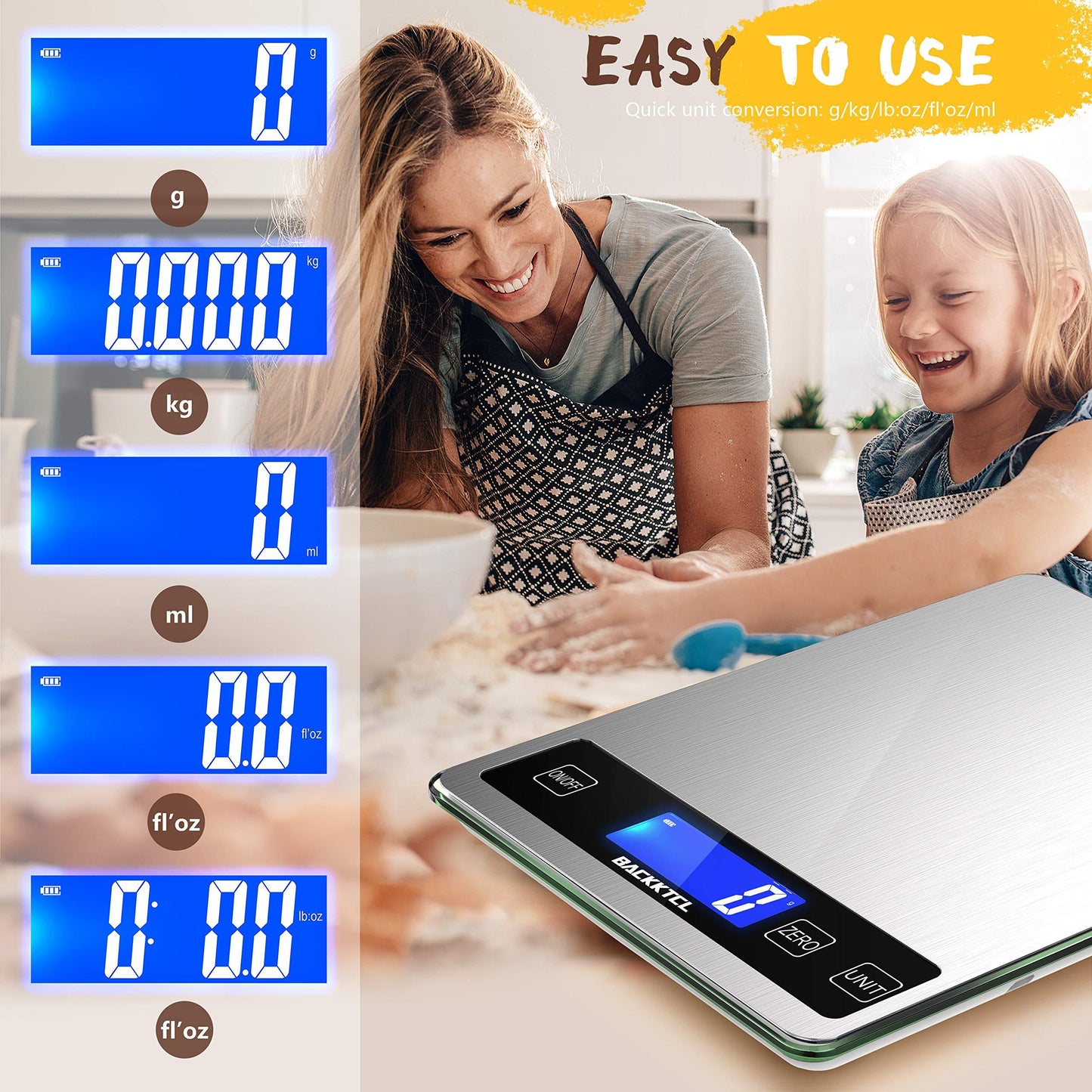 BACK KTCL 'Cooking Master' Digital Food Kitchen Scale, 22lb Weight Multifunction Scale Measures in Grams and Ounces for Cooking Baking, 1g/0.1oz Precise Graduation, Stainless Steel and Tempered Glass - CookCave