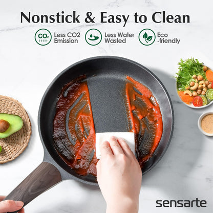 SENSARTE Pots and Pans Set Nonstick, 14 Pcs Induction Kitchen Cookware Sets, Non-toxic Non Stick Cooking Set with Frying Pans Set & Saucepan, PFOA PFOS APEO Free, Black - CookCave