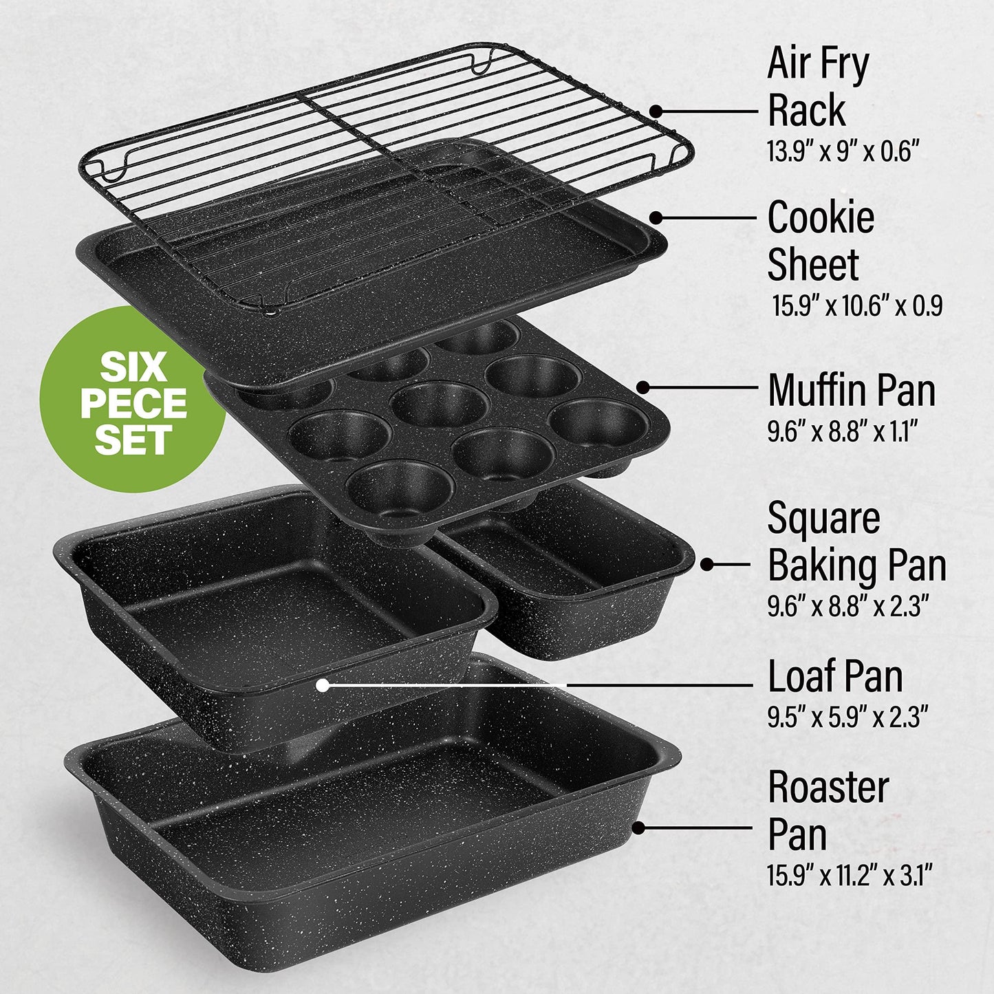 Granitestone Black 6 Pc Stackable Nonstick Bakeware Set With Oven Pans, Baking Sheet, Wire Rack - Complete Kitchen Baking Set, Oven/Dishwasher Safe, 100% Non Toxic - CookCave