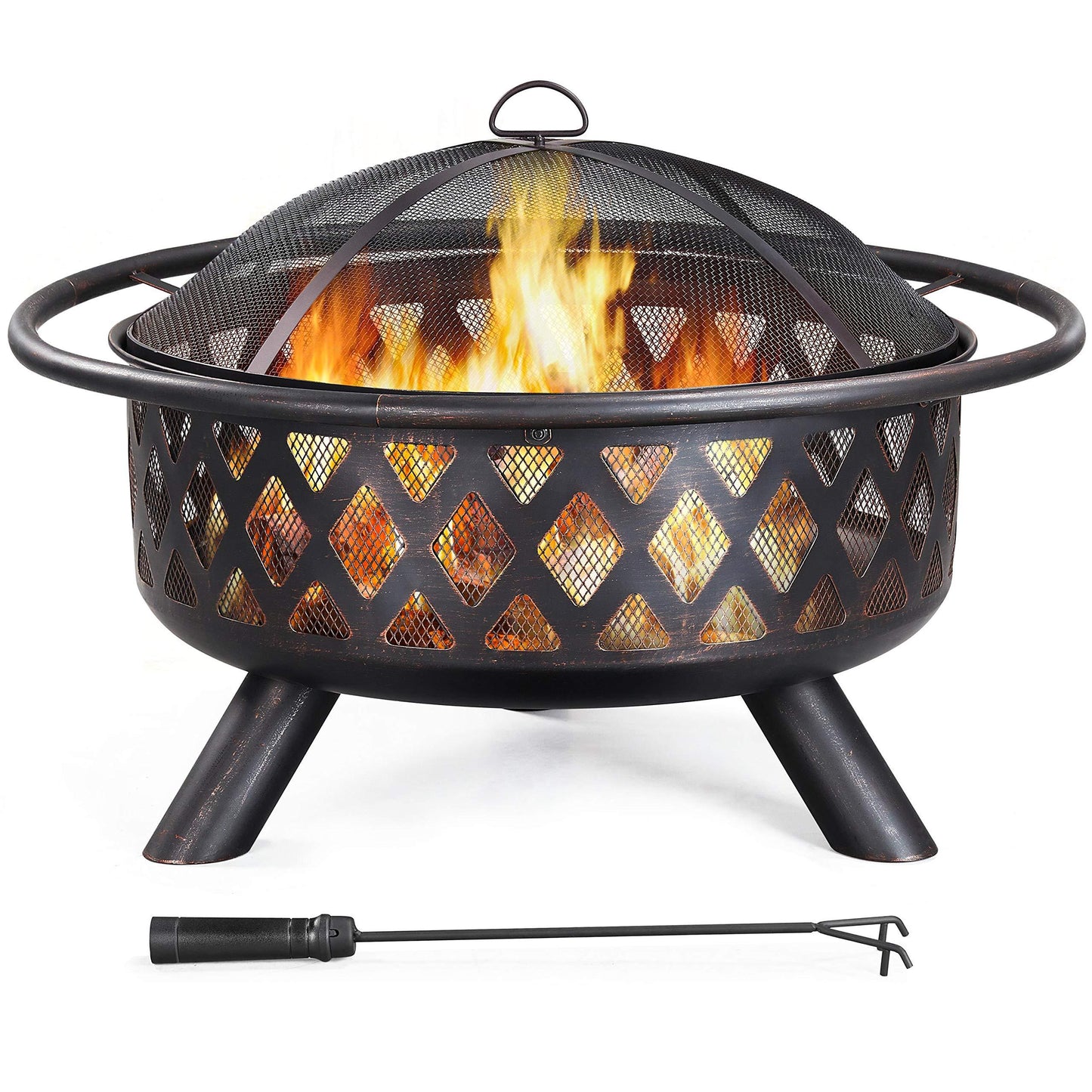 Yaheetech Fire Pit 36in Outdoor Wood Burning Fire Pits Wood Large Fire Bowl for Outside BBQ Bonfire Patio with Mesh Spark Screen, Poker and Rain Cover - CookCave