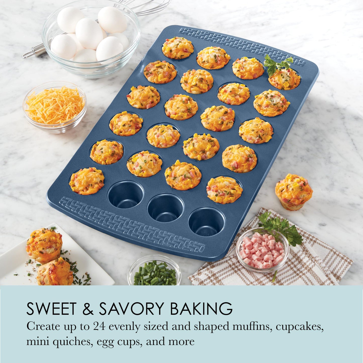 Chicago Metallic Everyday Non-Stick Muffin Pan, Perfect for muffins, eggbites and more! 24-Cup, Blue - CookCave