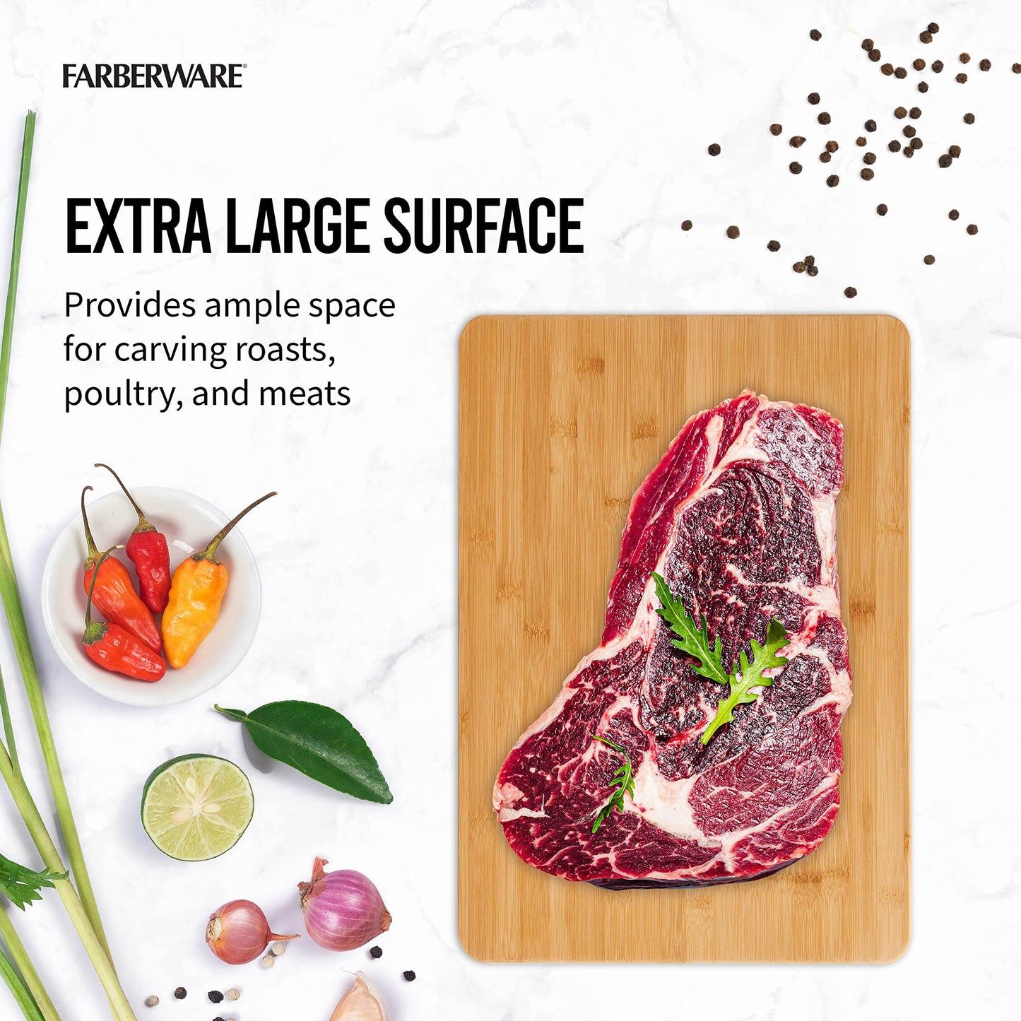 Farberware Extra-Large Wood Cutting Board, Reversible Chopping Board for Kitchen Meal Prep and Serving, Charcuterie Board, 14-Inch x 20-Inch, Bamboo - CookCave