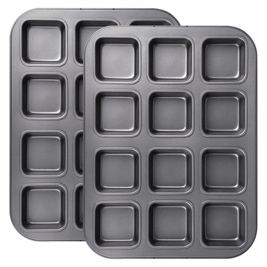 Tiawudi 2 Pack Brownie Pan, Non-stick Baking Bread Pan, Heavy Duty Carbon Steel Mini Muffin Pan, 12-Cavity Loaf Pan - CookCave