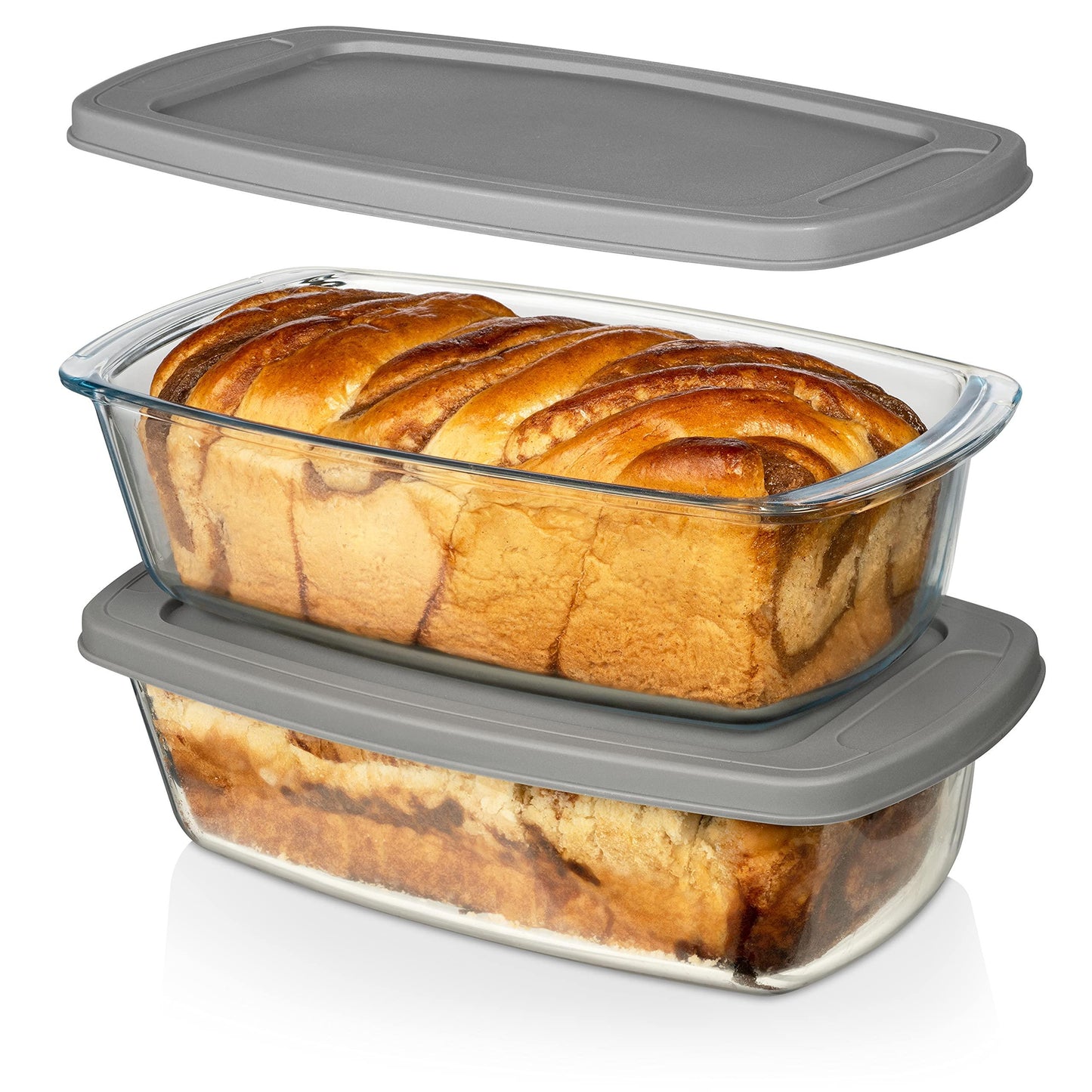 Razab LARGE 7.6 Cups/1800 ML/1.9 Qt Glass Loaf Pan with Lids (Set of 2) - Meatloaf Pan BPA free Airtight Lids Grip Handle Easy Carry, Microwave and Oven Safe - Loaf Pans For Baking Bread, Cakes - CookCave