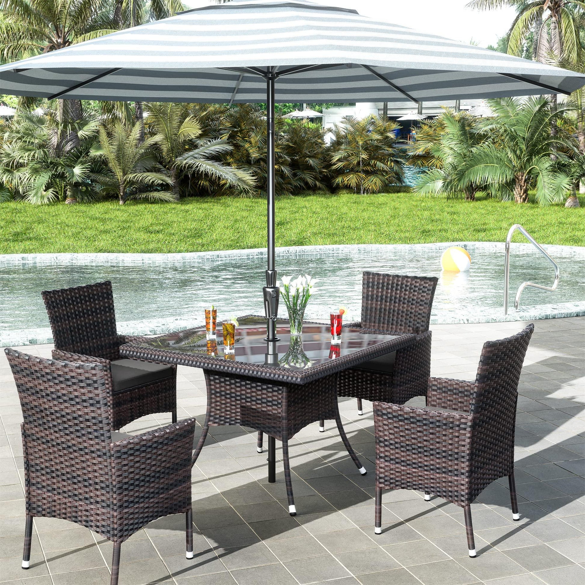 RTDTD 10 Pieces Patio Dining Set Outdoor Rattan Furniture Dinning Set with 2 Square Glass Tabletops 8 Chairs with Cushions for Patio, Backyard Outdoor Kitchen Lawn & Garden (Grey) - CookCave