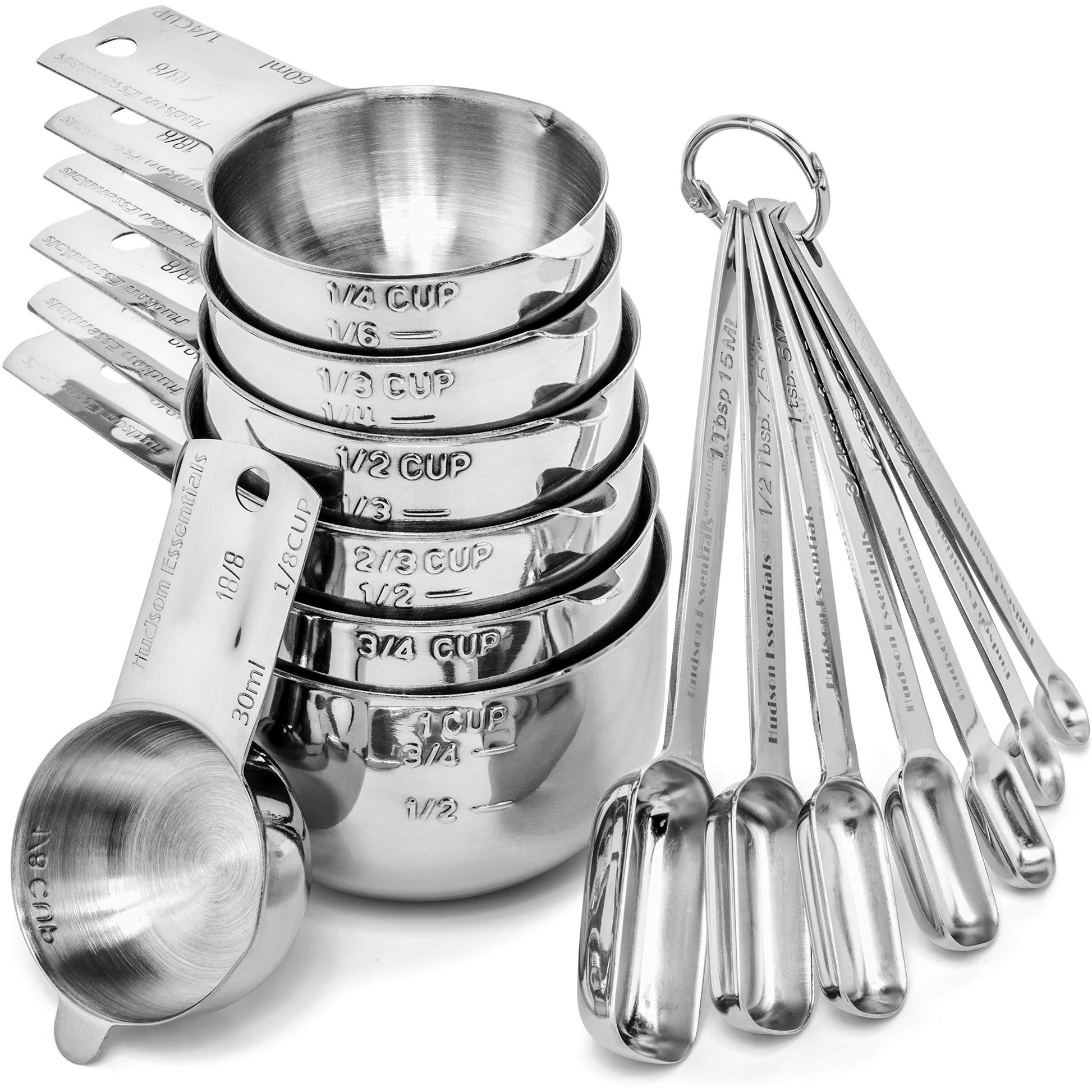 Hudson Essentials Stainless Steel Measuring Cups and Spoons Set (14 Piece Set) - CookCave