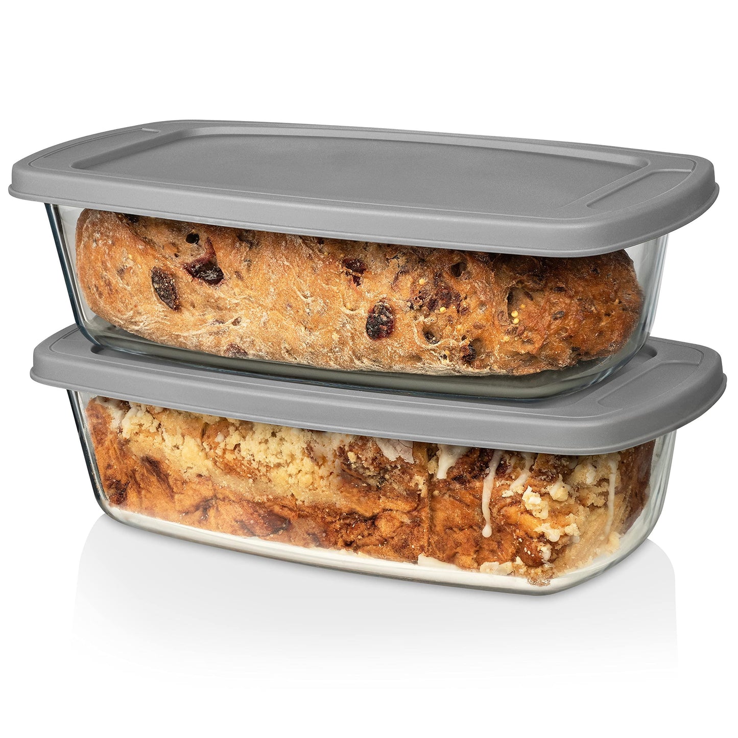 Razab LARGE 7.6 Cups/1800 ML/1.9 Qt Glass Loaf Pan with Lids (Set of 2) - Meatloaf Pan BPA free Airtight Lids Grip Handle Easy Carry, Microwave and Oven Safe - Loaf Pans For Baking Bread, Cakes - CookCave