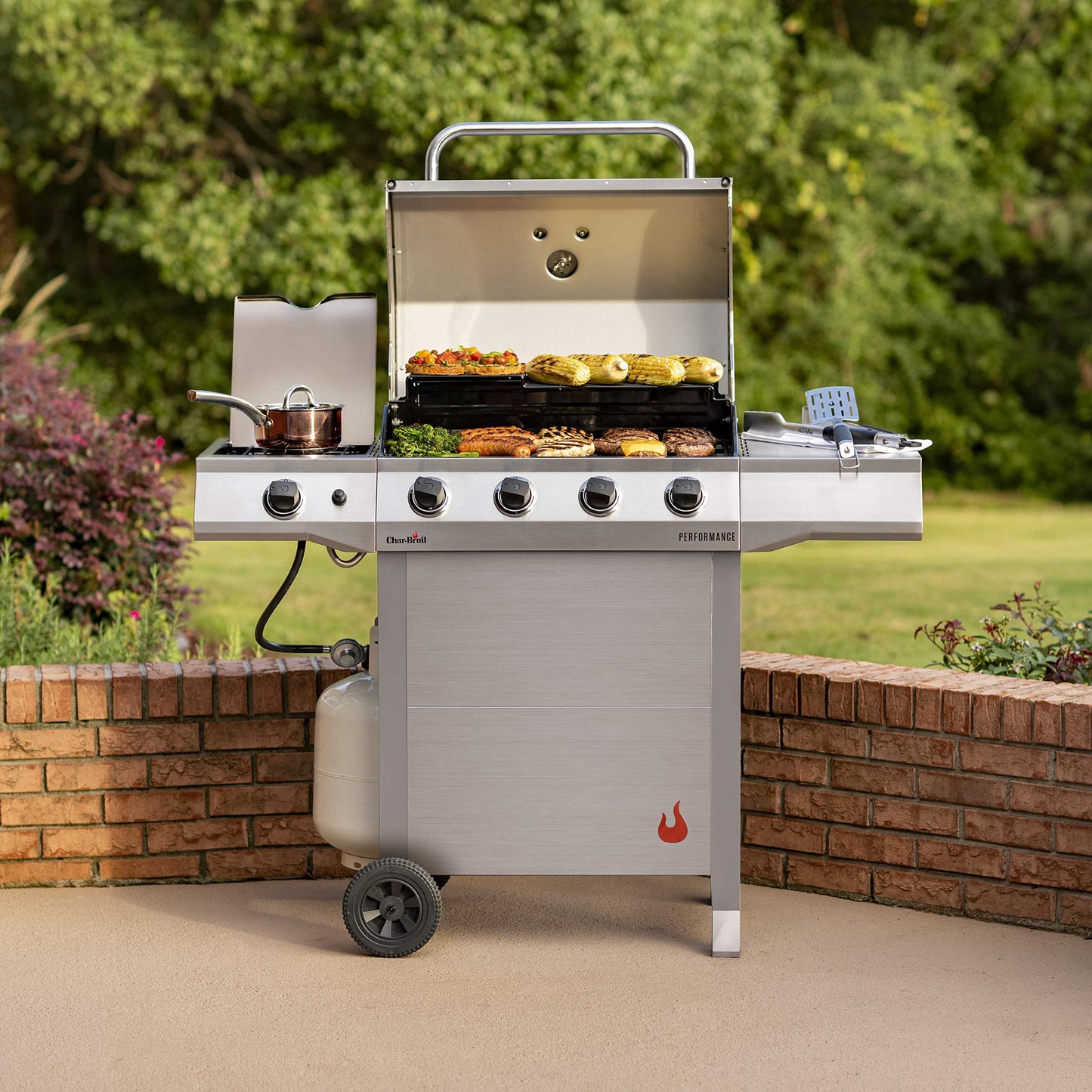 Char-Broil® Performance Series™ Convective 4-Burner with Side Burner Cart Propane Gas Stainless Steel Grill - 463352521 - CookCave