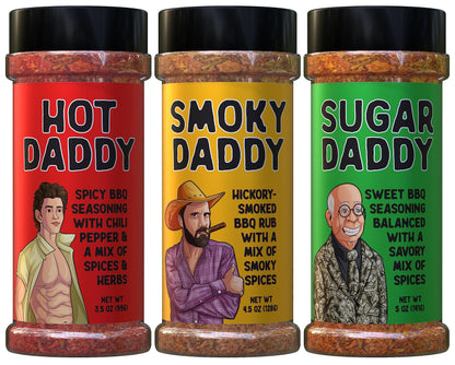 BBQ Rub Dad Gift Set -Sugar Daddy, Hot Daddy, Smoky Daddy. Barbecue Seasoning, Valentines Day Gift for Him Fathers Day Dad Gifts Christmas Stocking Stuffers for Dads Birthday Gifts for Men - CookCave