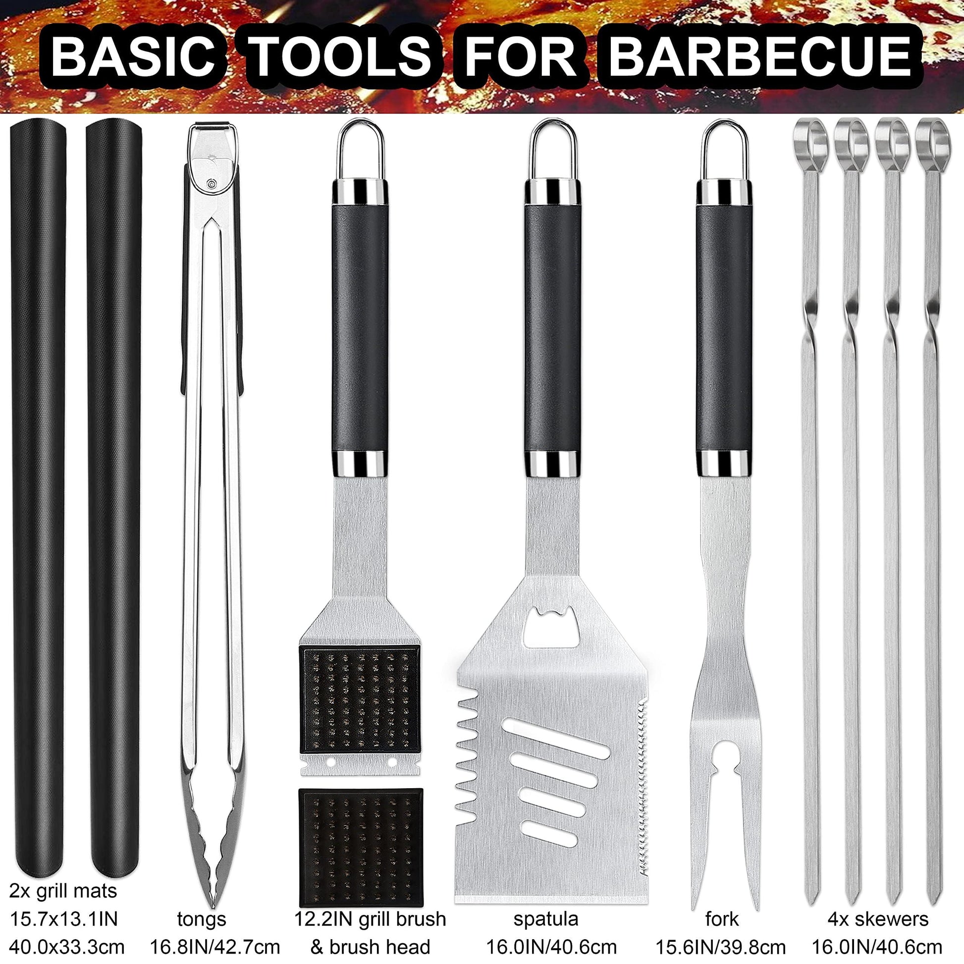 Grilljoy 31PC BBQ Grill Accessories Set, Heavy Duty BBQ Tools Set for Men & Women Gift, Grill Utensils kit with Scissors, Grilling Accessories with Storage Bag for Smoker, Camping Barbecue - CookCave