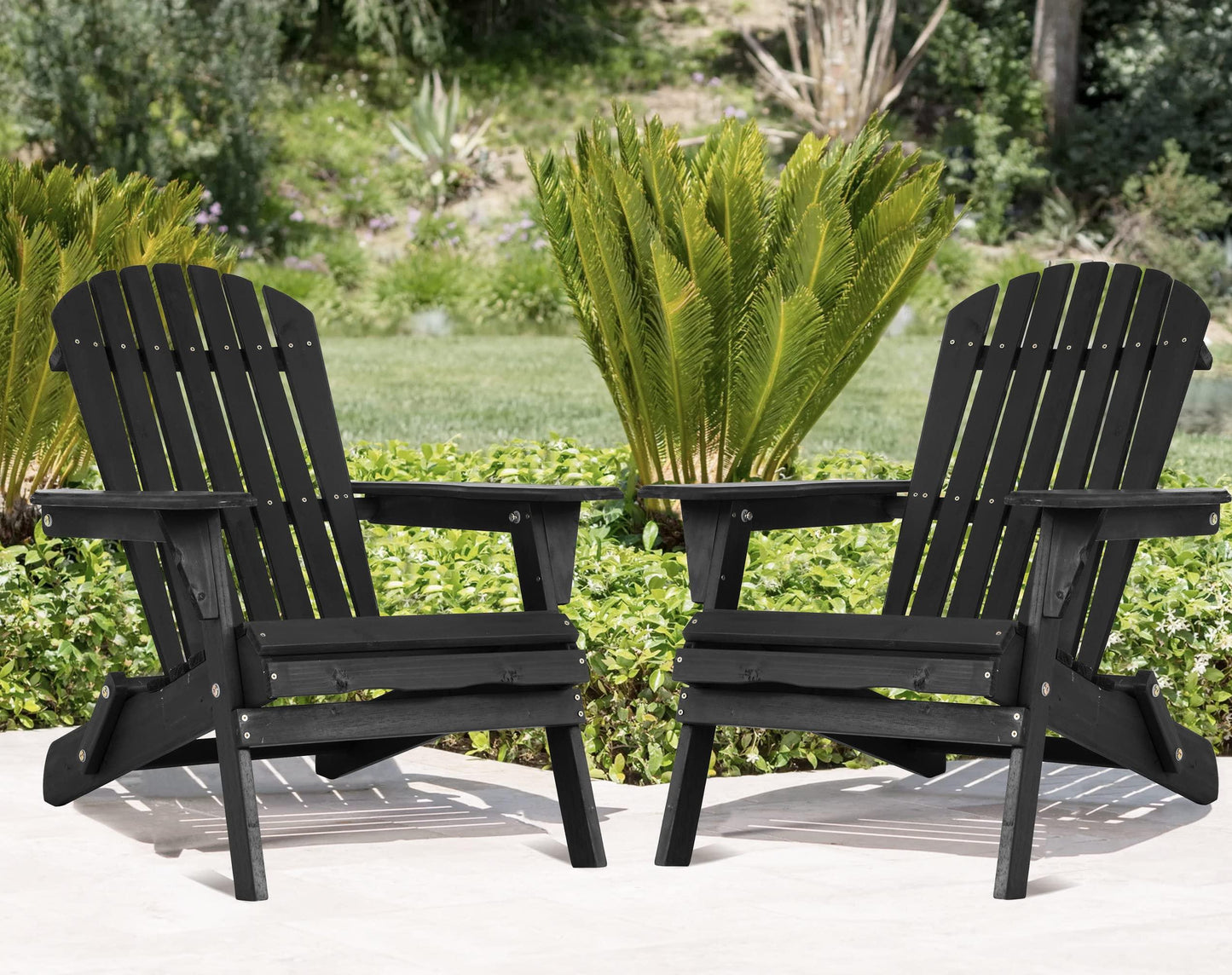 Folding Adirondack Chair Set of 2, Weather Resistant Adirondack Chairs Lawn Chair Outdoor Modern Adirondack Chairs Fire Pit Chairs Outdoor Chairs for Patio Lawn Garden Backyard Pool Deck, Black - CookCave