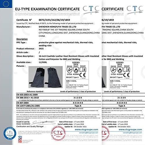 932℉ Grill BBQ Gloves 16-inch Heat Resistant Leather Forge Welding Glove with Flame Retardant Long Sleeve and Insulated Lining for Men and Women Black-Gray - CookCave